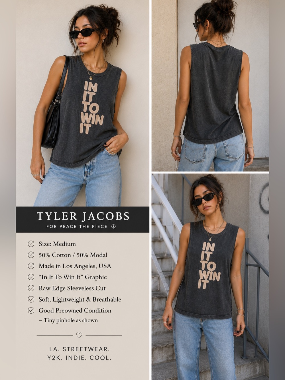 Tyler Jacobs Graphic Muscle Tank Top Women’s M Gray “In It To Win It”